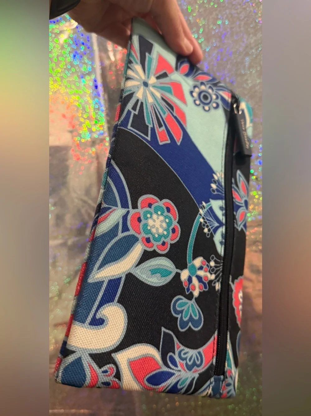 Vera Bradley Blue Coral Floral Zip Pouch Cosmetic Travel Case
